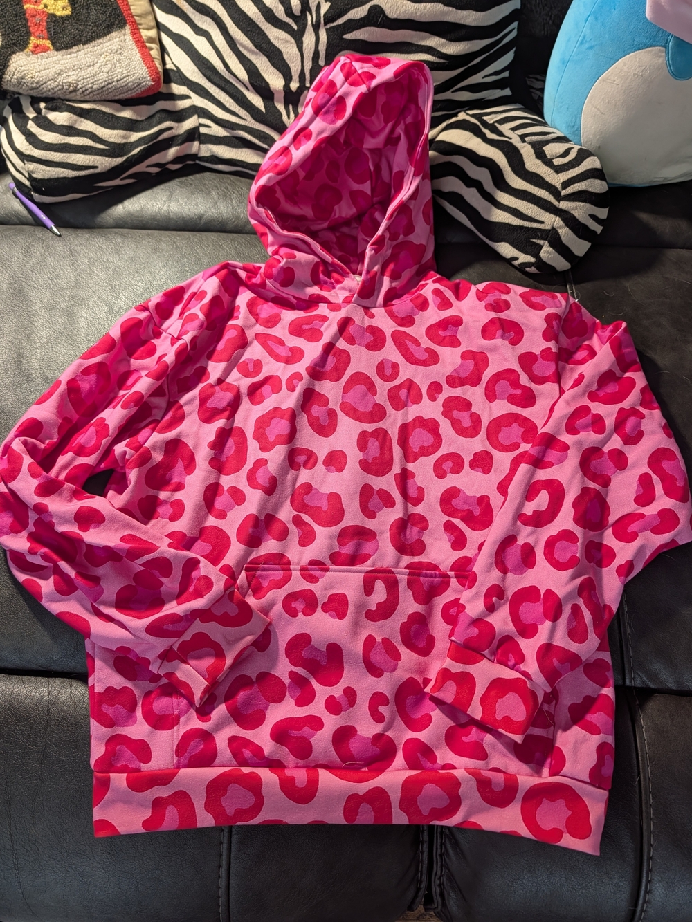 Fun, Warm Pink Leopard Print Heavyweight Hoodie Sweatshirt for Women